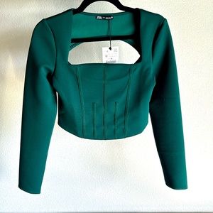 Zara. New with tag. Emerald green. Long sleeve. Square neckline. Open back.